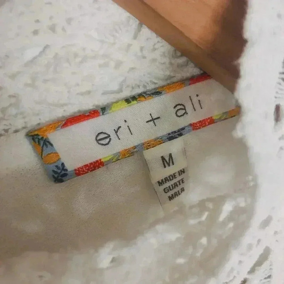 Eri + Ali White High Neck Flowy Peasant Blouse Lace Cottagecore Coquette Size M - Picture 5 of 9